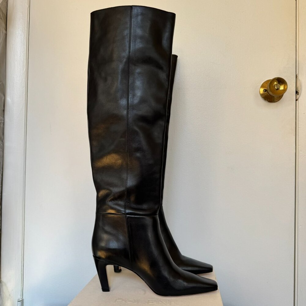 New Reformation Claudette Knee High Heeled Leather Boots Black 7.5 - Picture 15 of 15